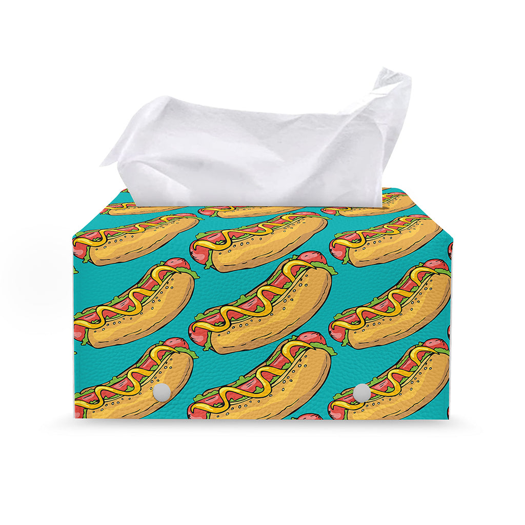 Drawing Hot Dog Pattern Print Leather Tissue Box Cover