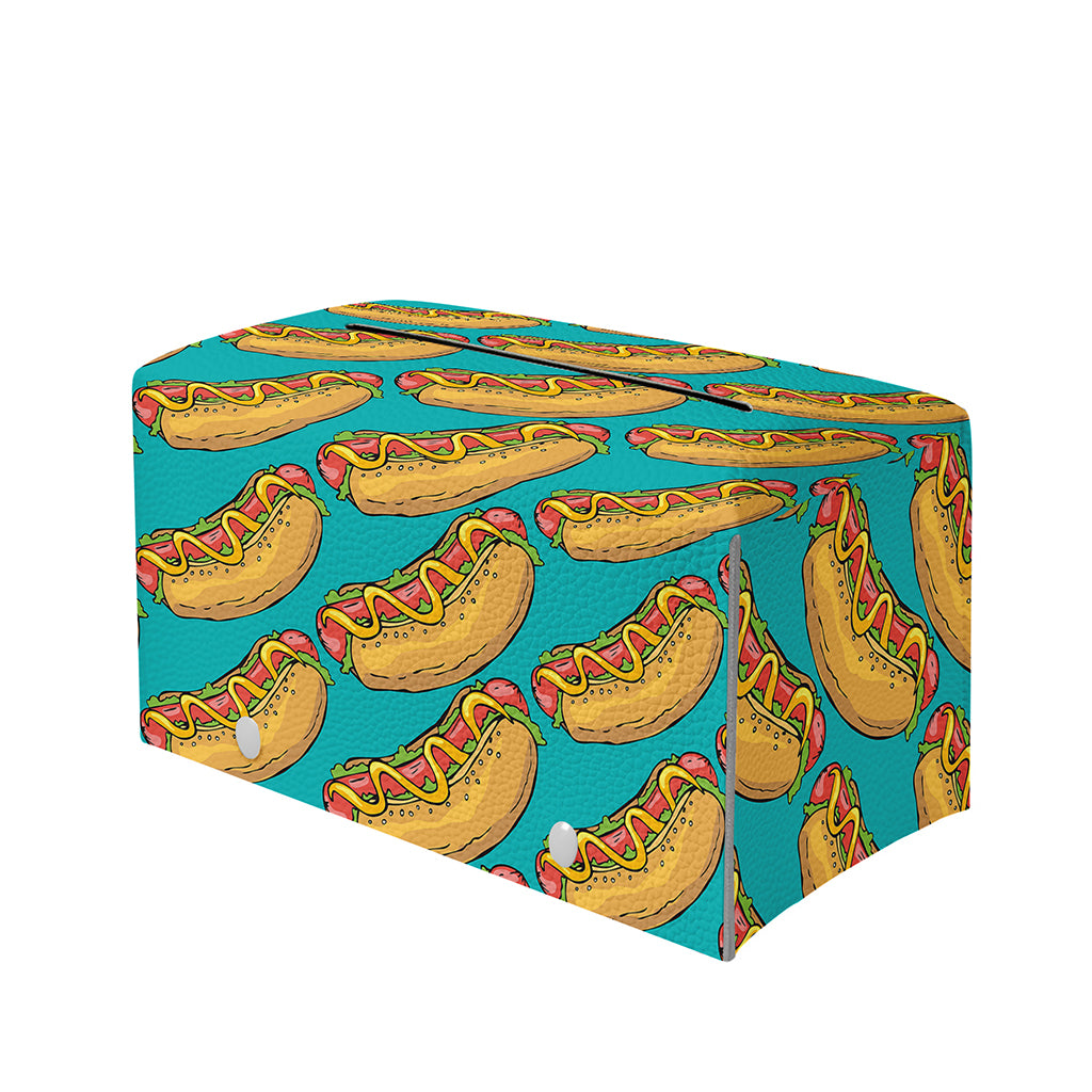 Drawing Hot Dog Pattern Print Leather Tissue Box Cover