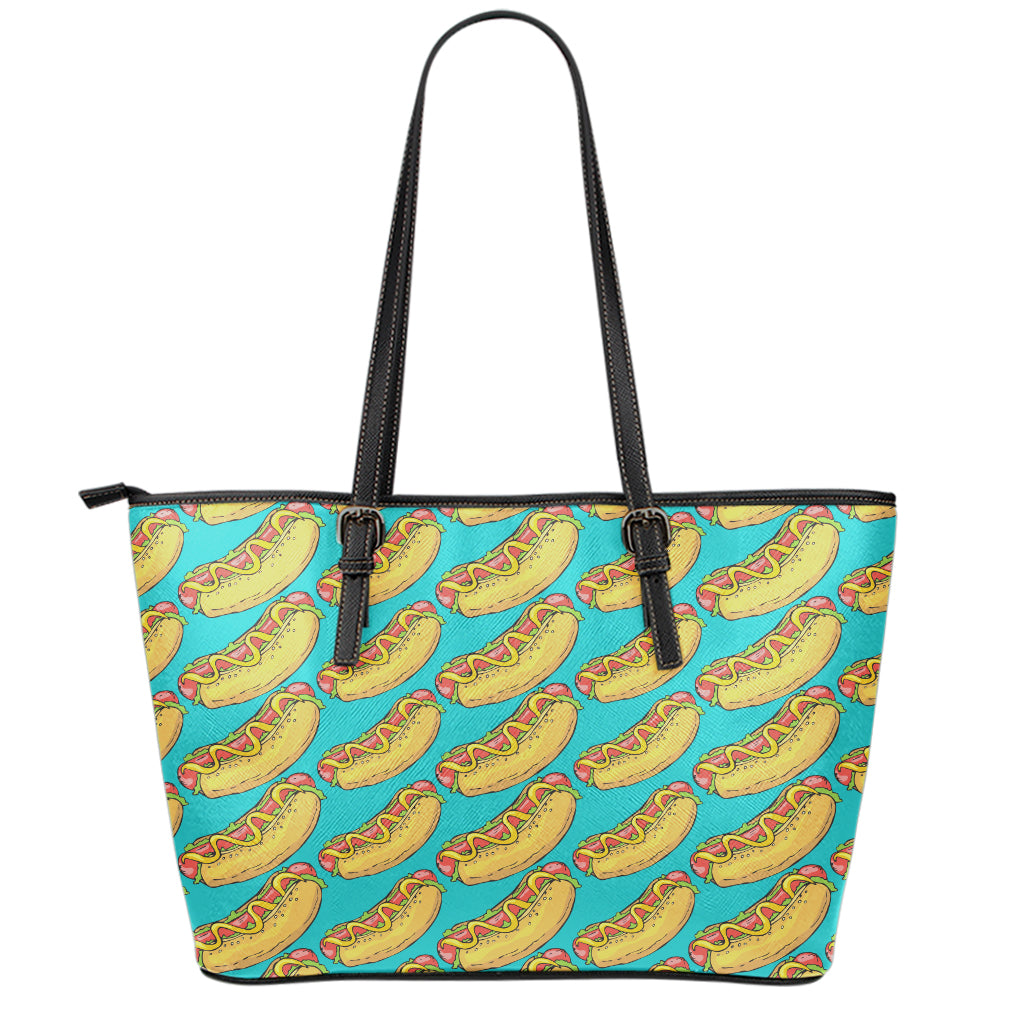 Drawing Hot Dog Pattern Print Leather Tote Bag