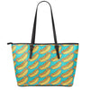 Drawing Hot Dog Pattern Print Leather Tote Bag