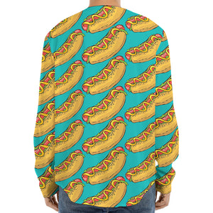 Drawing Hot Dog Pattern Print Long Sleeve Baseball Jersey