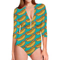 Drawing Hot Dog Pattern Print Long Sleeve Swimsuit