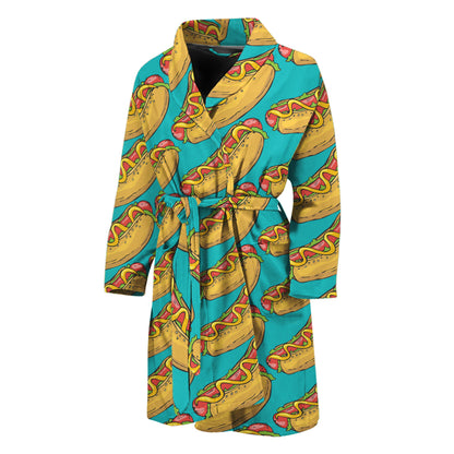 Drawing Hot Dog Pattern Print Men's Bathrobe