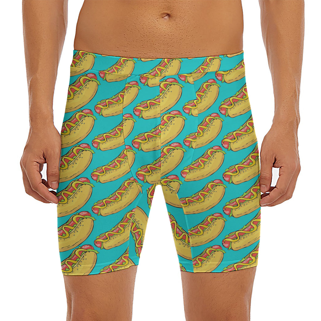 Drawing Hot Dog Pattern Print Men's Long Boxer Briefs