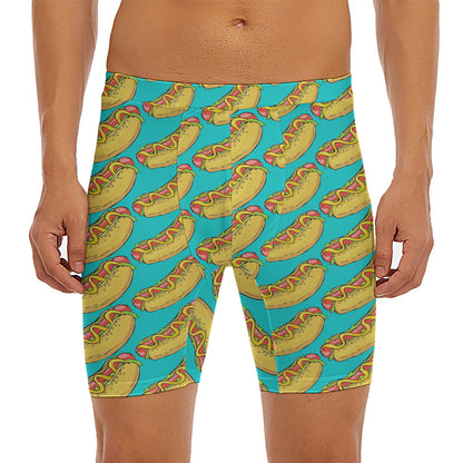 Drawing Hot Dog Pattern Print Men's Long Boxer Briefs
