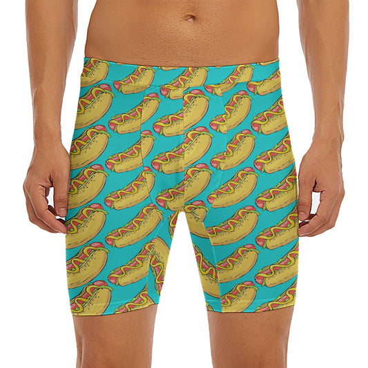 Drawing Hot Dog Pattern Print Men's Long Boxer Briefs