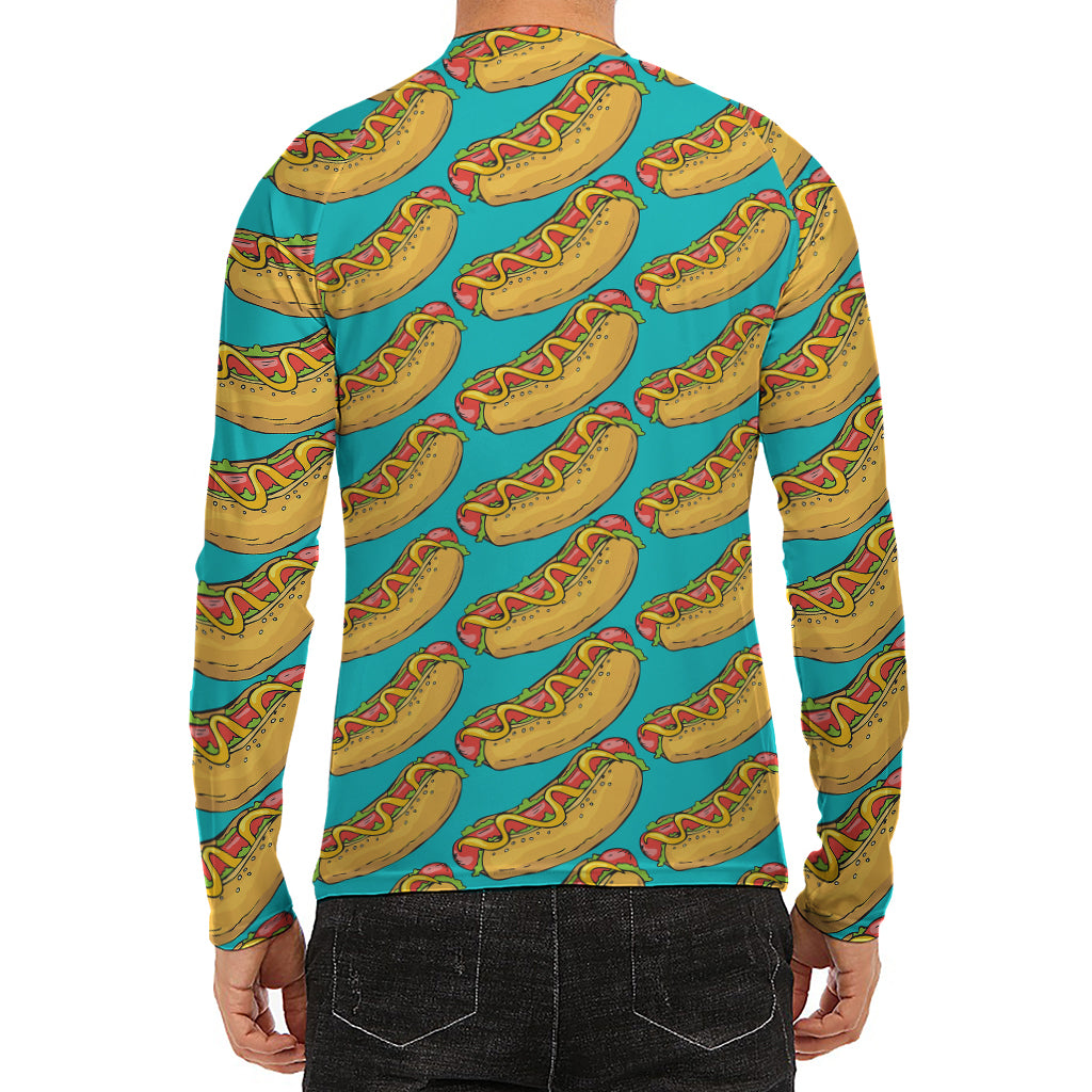 Drawing Hot Dog Pattern Print Men's Long Sleeve Rash Guard