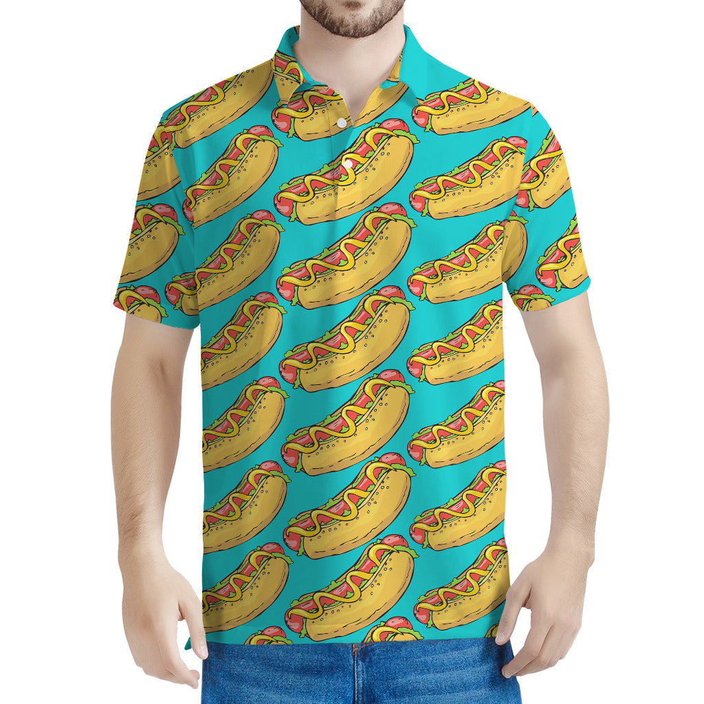 Drawing Hot Dog Pattern Print Men's Polo Shirt