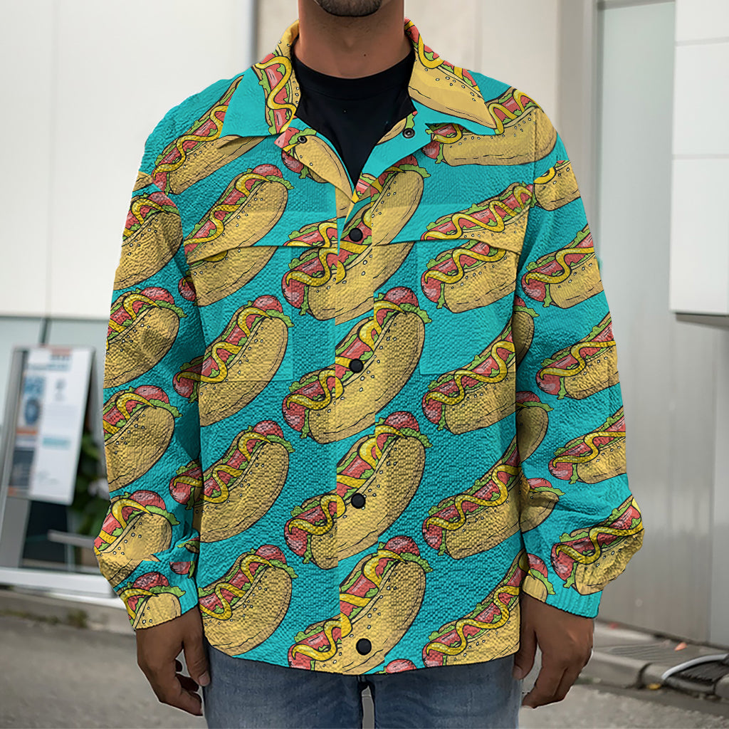 Drawing Hot Dog Pattern Print Men's Shirt Jacket