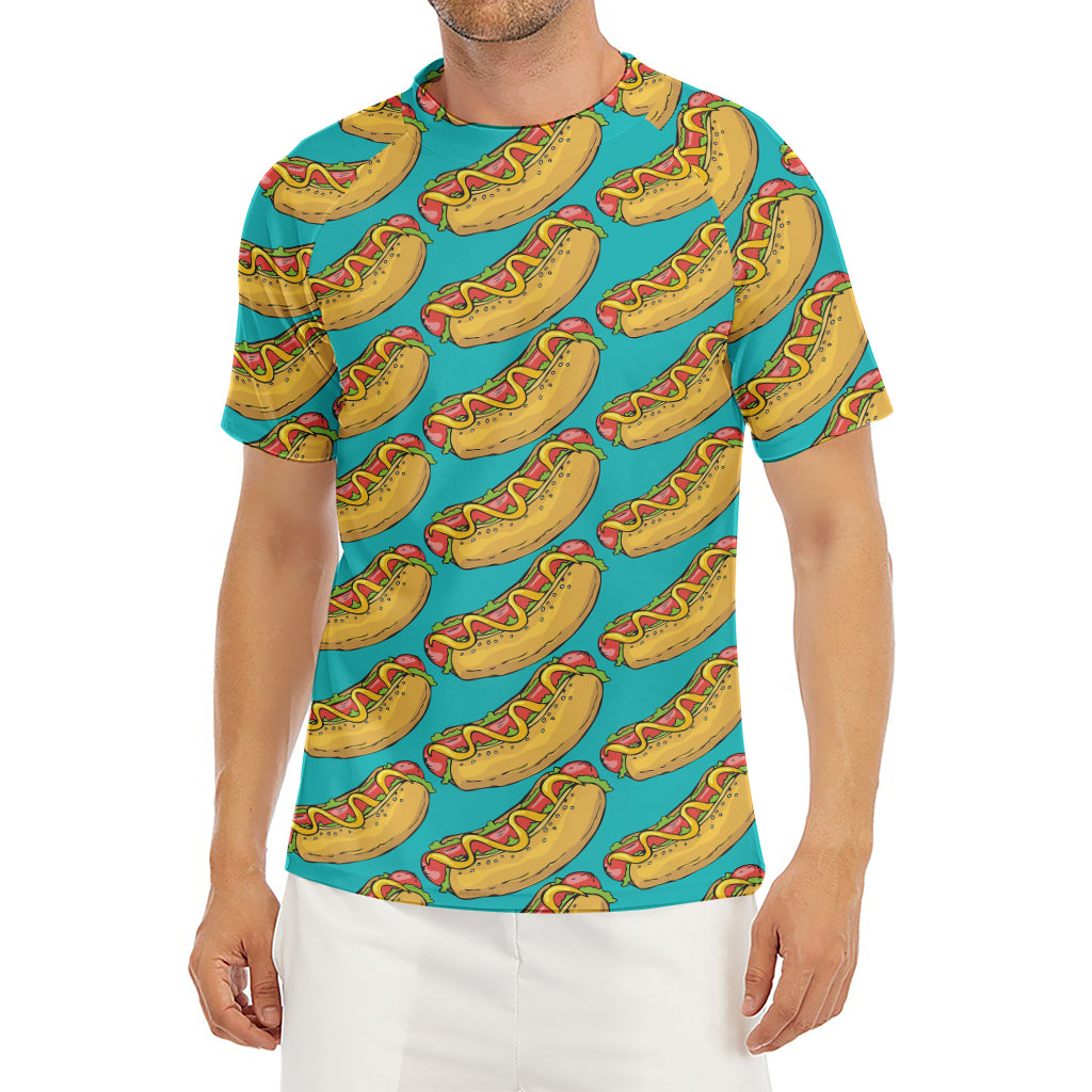 Drawing Hot Dog Pattern Print Men's Short Sleeve Rash Guard