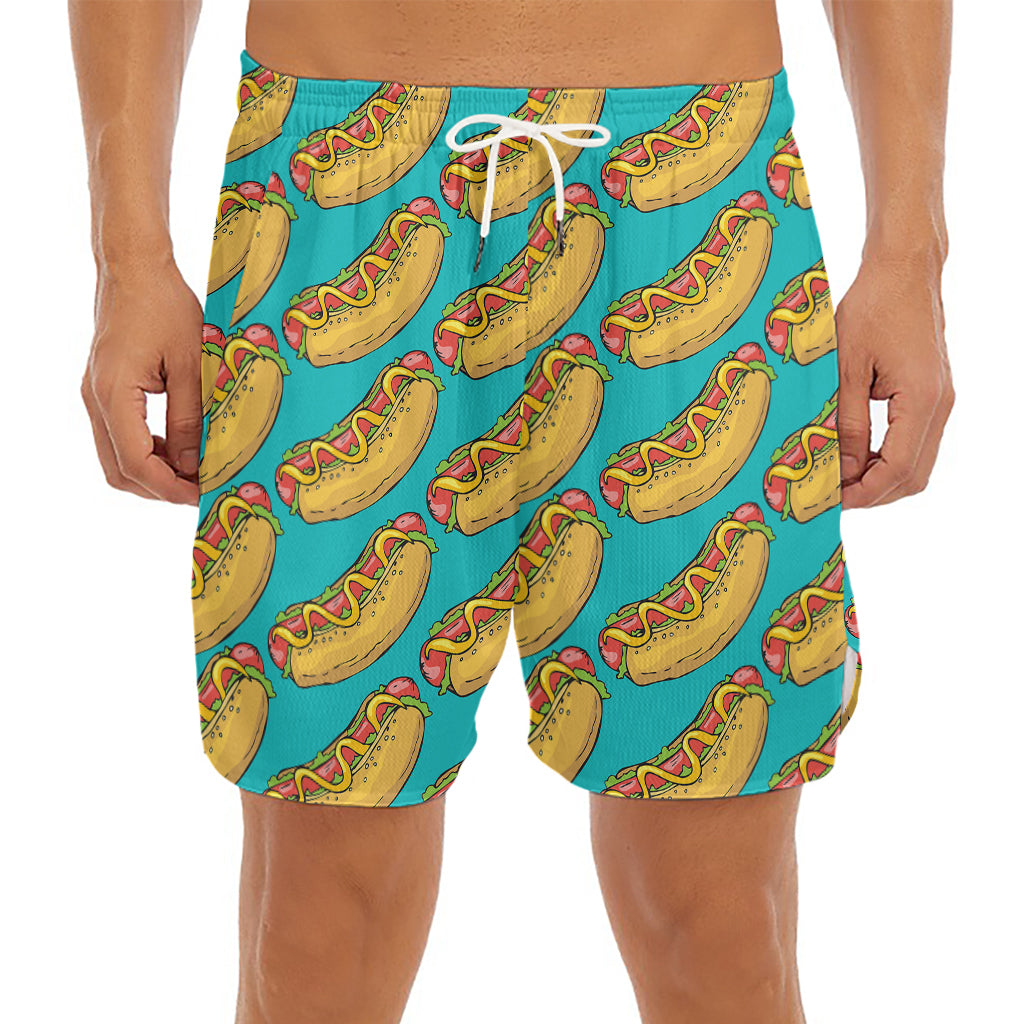 Drawing Hot Dog Pattern Print Men's Split Running Shorts
