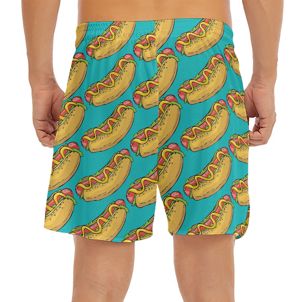Drawing Hot Dog Pattern Print Men's Split Running Shorts