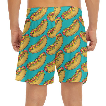 Drawing Hot Dog Pattern Print Men's Split Running Shorts