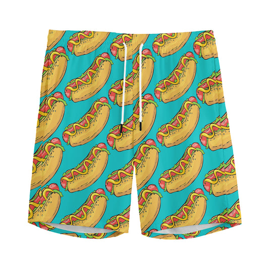 Drawing Hot Dog Pattern Print Men's Sports Shorts
