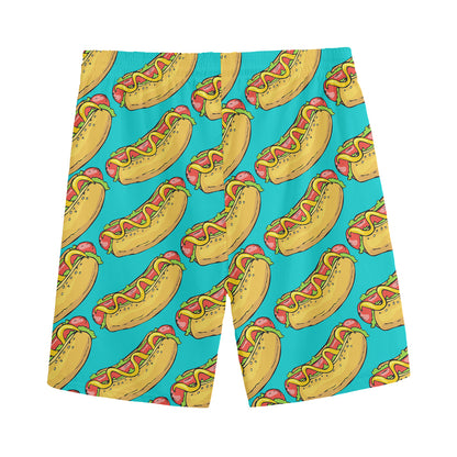 Drawing Hot Dog Pattern Print Men's Sports Shorts