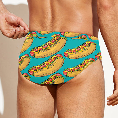 Drawing Hot Dog Pattern Print Men's Swim Briefs