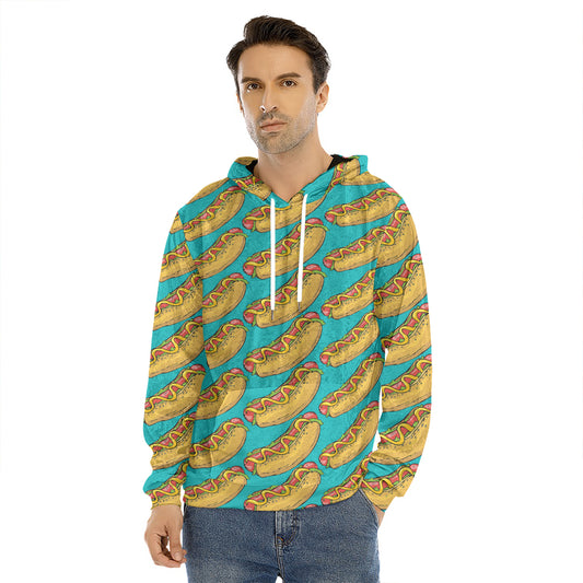 Drawing Hot Dog Pattern Print Men's Velvet Pullover Hoodie