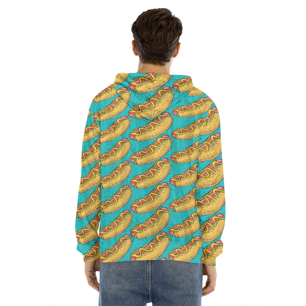 Drawing Hot Dog Pattern Print Men's Velvet Pullover Hoodie