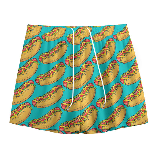 Drawing Hot Dog Pattern Print Mesh Shorts