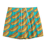 Drawing Hot Dog Pattern Print Mesh Shorts