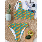 Drawing Hot Dog Pattern Print One Shoulder Bikini Top