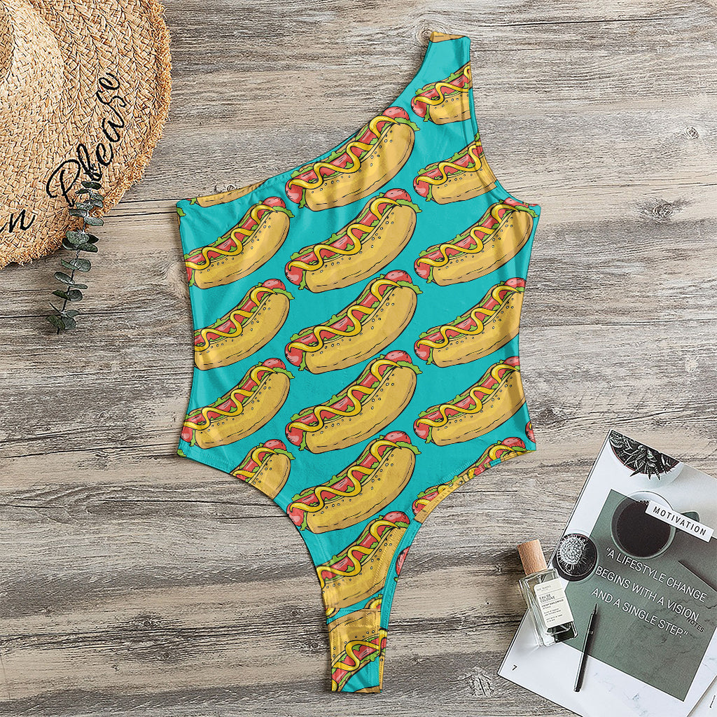 Drawing Hot Dog Pattern Print One Shoulder Bodysuit