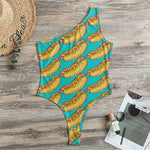 Drawing Hot Dog Pattern Print One Shoulder Bodysuit