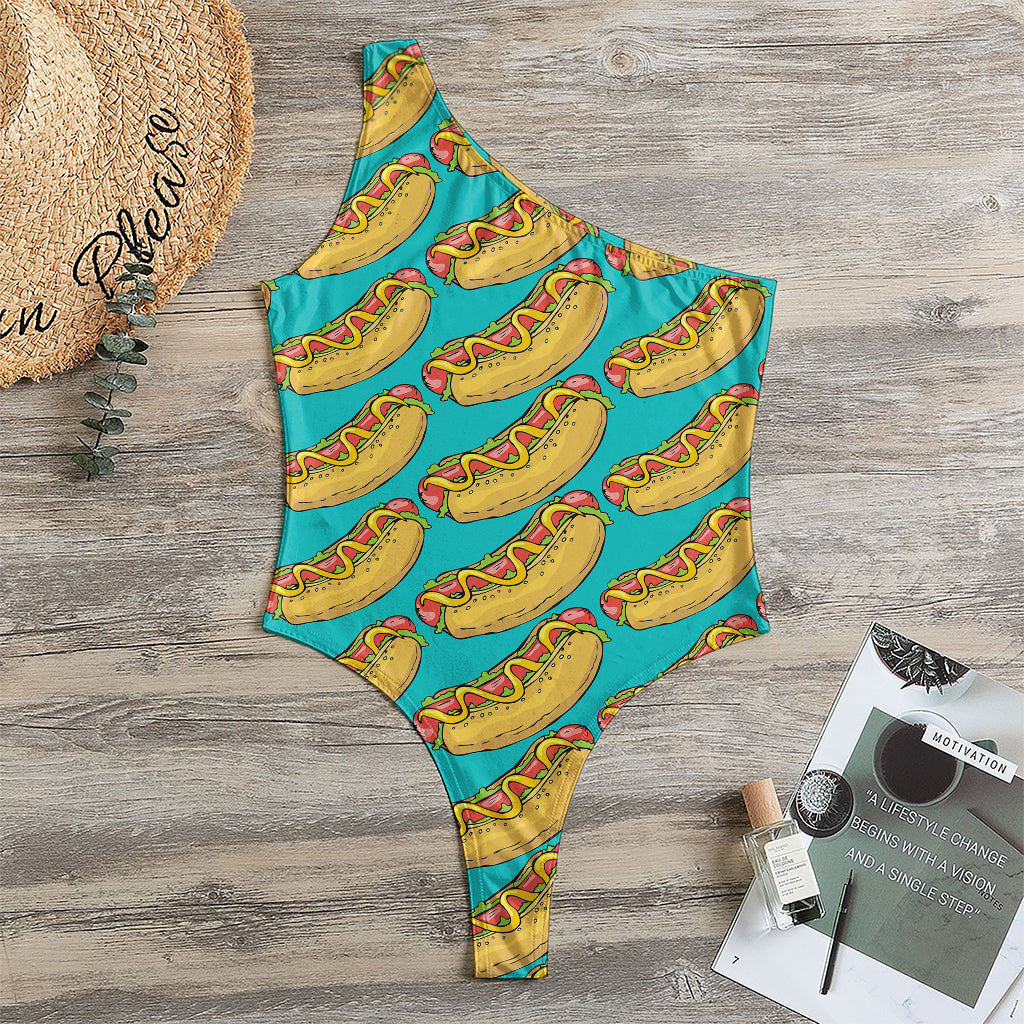 Drawing Hot Dog Pattern Print One Shoulder Bodysuit