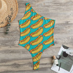 Drawing Hot Dog Pattern Print One Shoulder Bodysuit