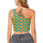 Drawing Hot Dog Pattern Print One Shoulder Crop Top