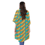 Drawing Hot Dog Pattern Print Open Front Beach Cover Up