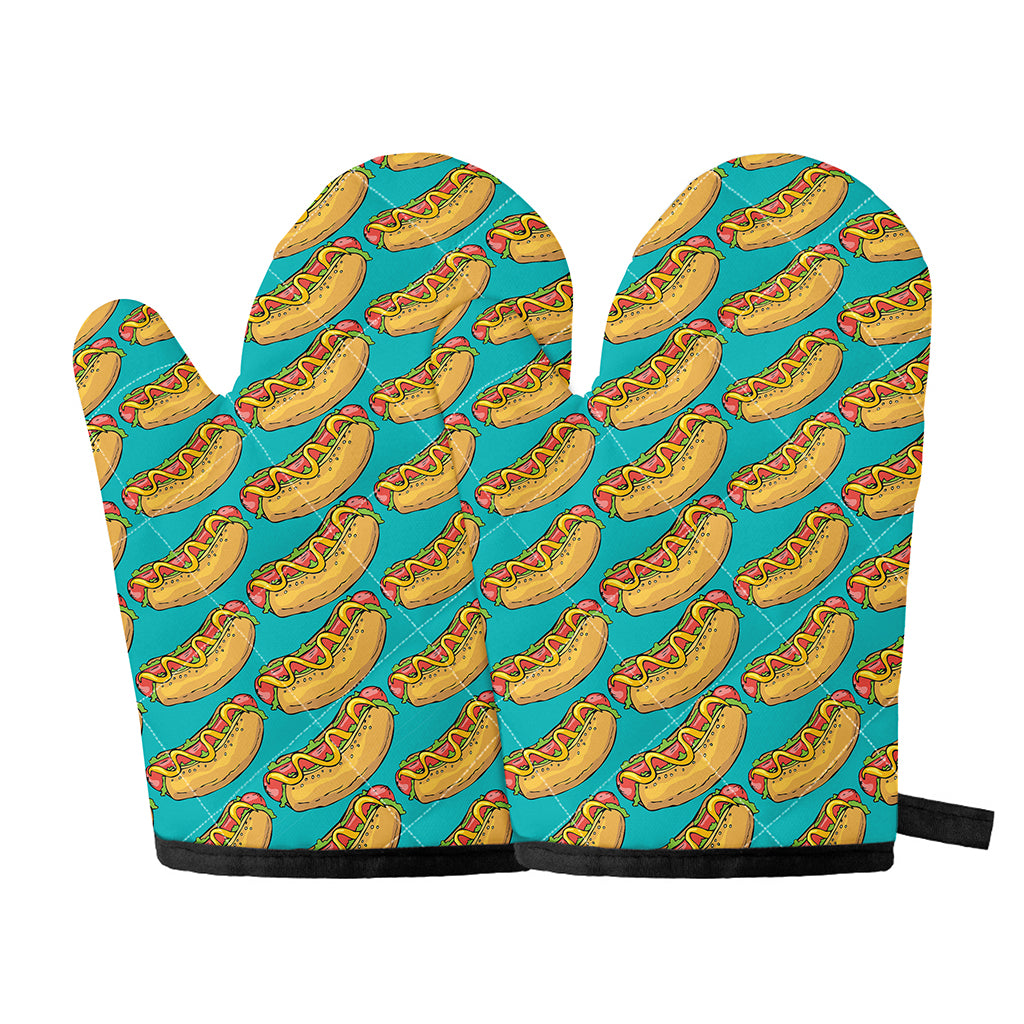 Drawing Hot Dog Pattern Print Oven Mitts