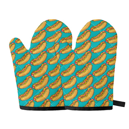 Drawing Hot Dog Pattern Print Oven Mitts