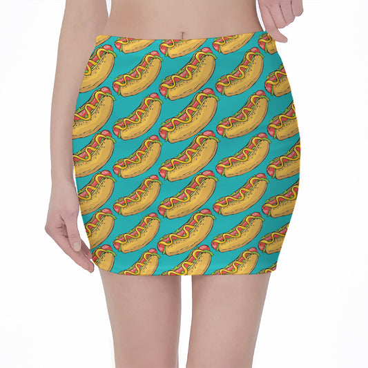 Drawing Hot Dog Pattern Print Pencil Mini Skirt
