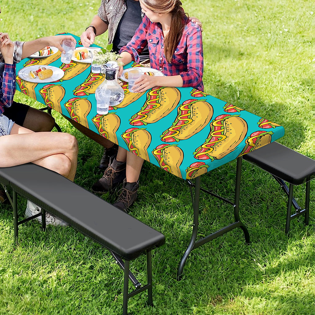 Drawing Hot Dog Pattern Print Picnic Table Cover