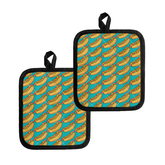 Drawing Hot Dog Pattern Print Pot Holders