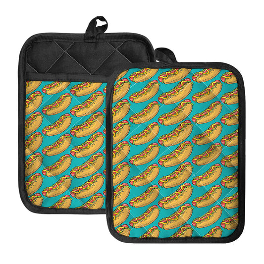 Drawing Hot Dog Pattern Print Pot Holders With Pocket