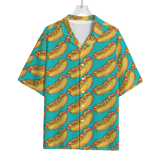 Drawing Hot Dog Pattern Print Rayon Hawaiian Shirt