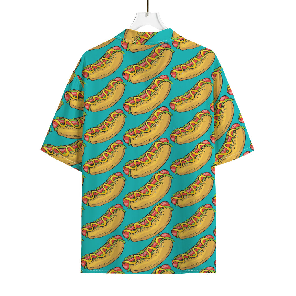 Drawing Hot Dog Pattern Print Rayon Hawaiian Shirt