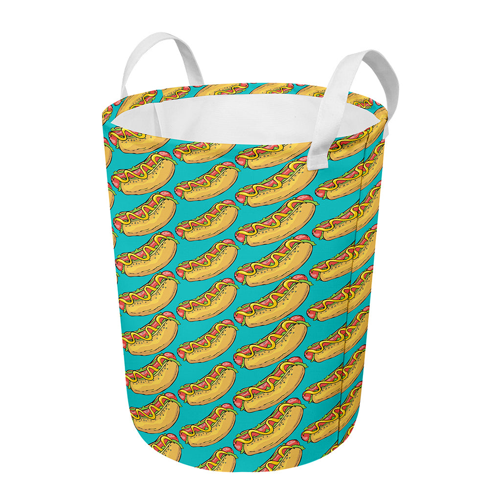 Drawing Hot Dog Pattern Print Round Laundry Basket