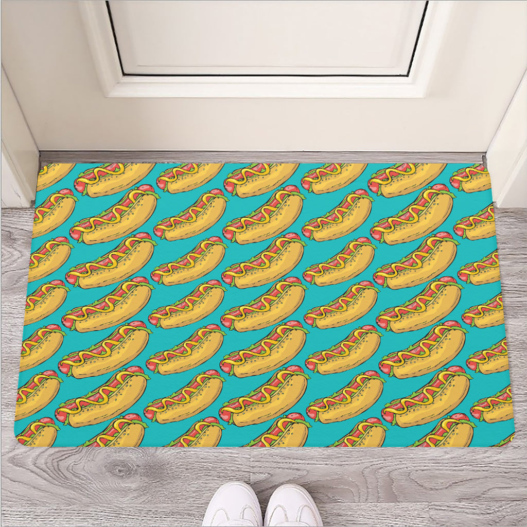 Drawing Hot Dog Pattern Print Rubber Doormat