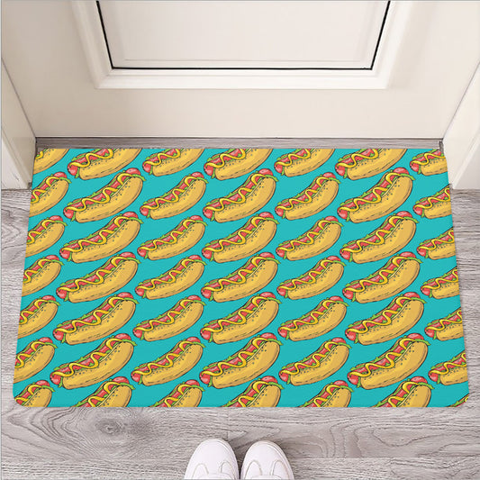 Drawing Hot Dog Pattern Print Rubber Doormat