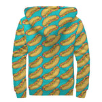 Drawing Hot Dog Pattern Print Sherpa Lined Zip Up Hoodie