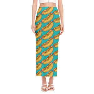 Drawing Hot Dog Pattern Print Side Slit Maxi Skirt