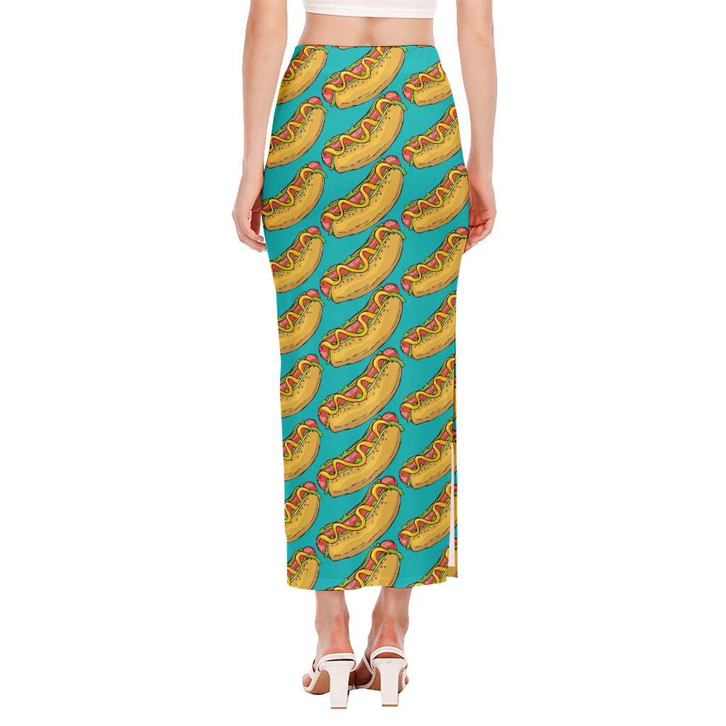 Drawing Hot Dog Pattern Print Side Slit Maxi Skirt