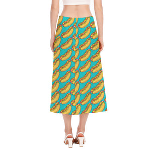 Drawing Hot Dog Pattern Print Side Slit Midi Skirt