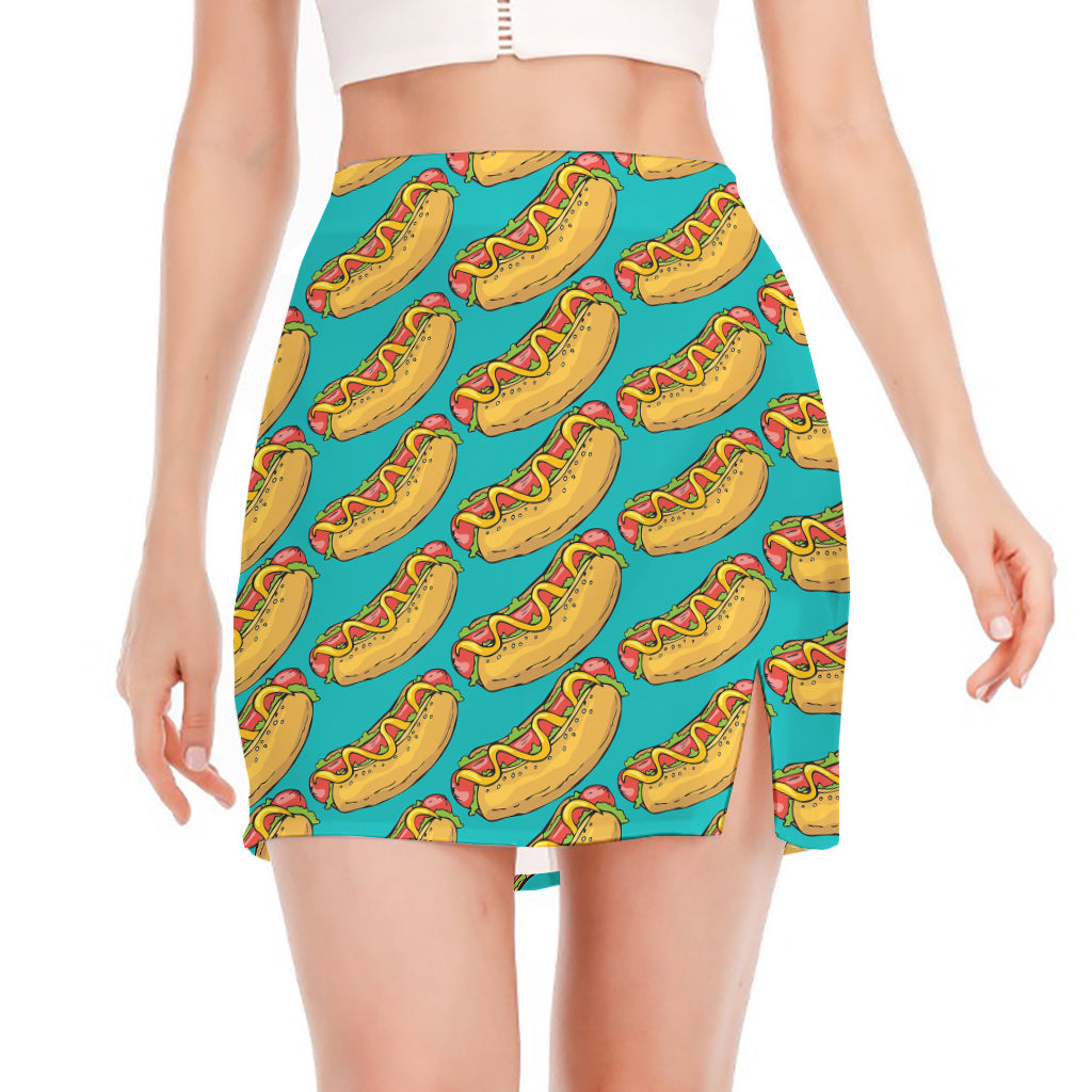 Drawing Hot Dog Pattern Print Side Slit Mini Skirt