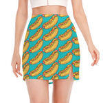 Drawing Hot Dog Pattern Print Side Slit Mini Skirt