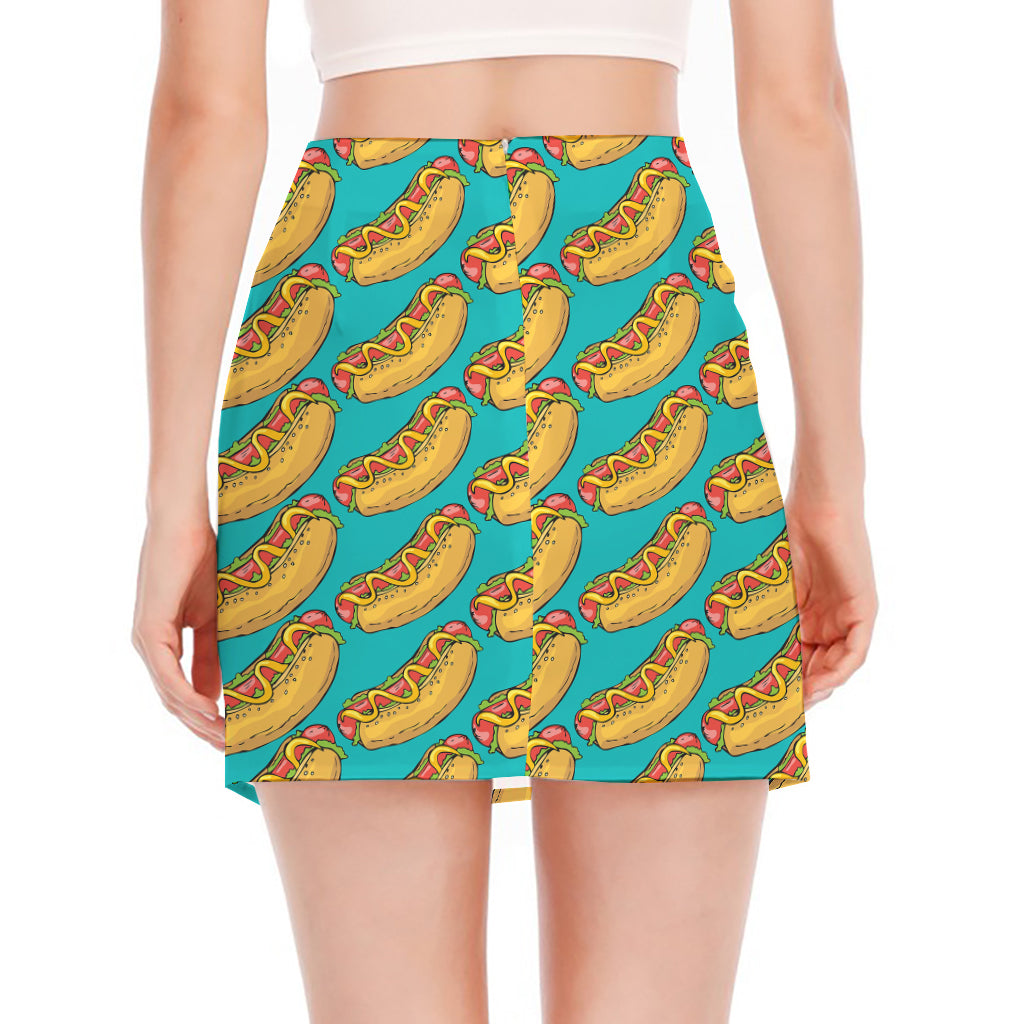 Drawing Hot Dog Pattern Print Side Slit Mini Skirt