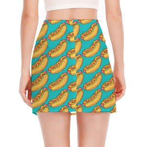 Drawing Hot Dog Pattern Print Side Slit Mini Skirt